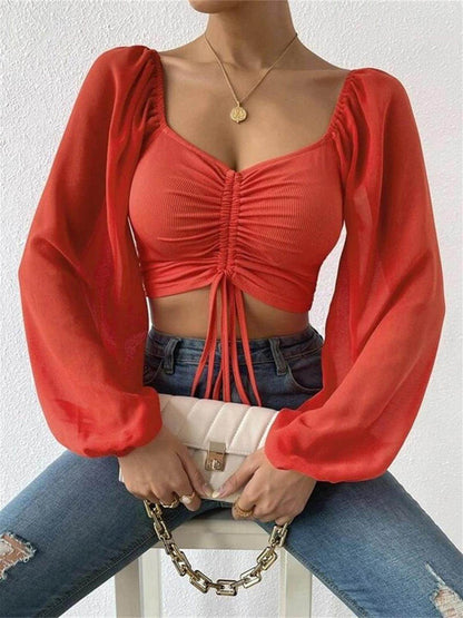 Drawstring Sweetheart Neck Cropped Top for Stylish Looks - Selvanelle