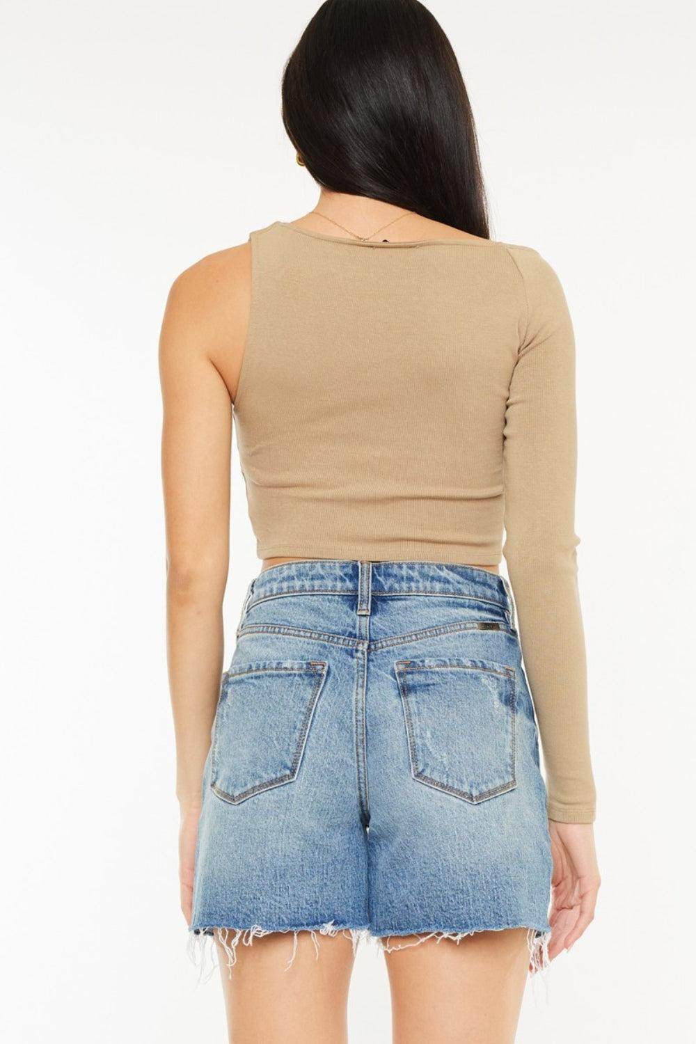 Kancan Full Size Raw Hem High Waist Denim Shorts for Women - Selvanelle