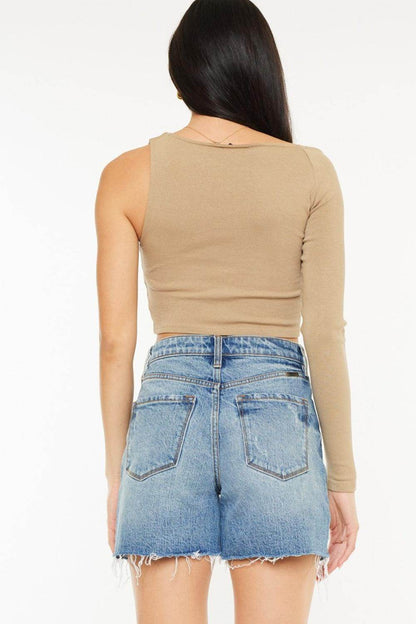 Kancan Full Size Raw Hem High Waist Denim Shorts for Women - Selvanelle