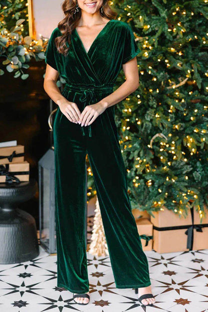 Drawstring Surplice Short Sleeve Jumpsuit - Selvanelle