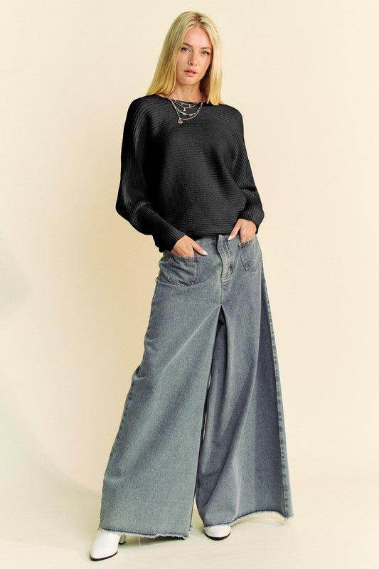 Davi & Dani Round Neck Batwing Sleeve Sweater for Women - Selvanelle