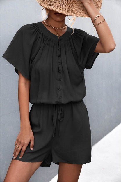 Buttoned Gather Detail Romper - Selvanelle