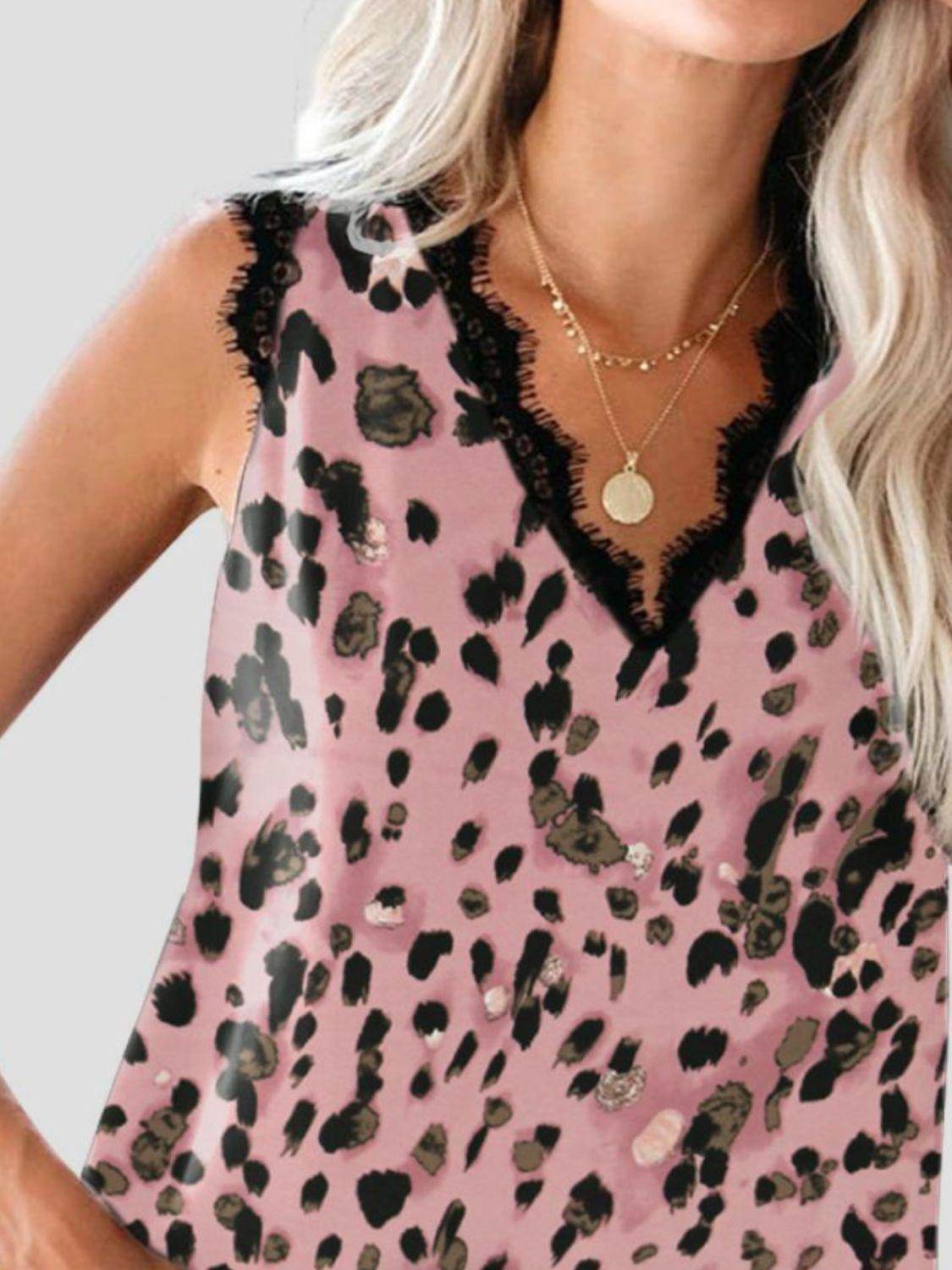 Lace Detail V-Neck Tank Top for Women in Various Sizes - Selvanelle