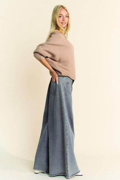 Davi & Dani Round Neck Batwing Sleeve Sweater for Women - Selvanelle