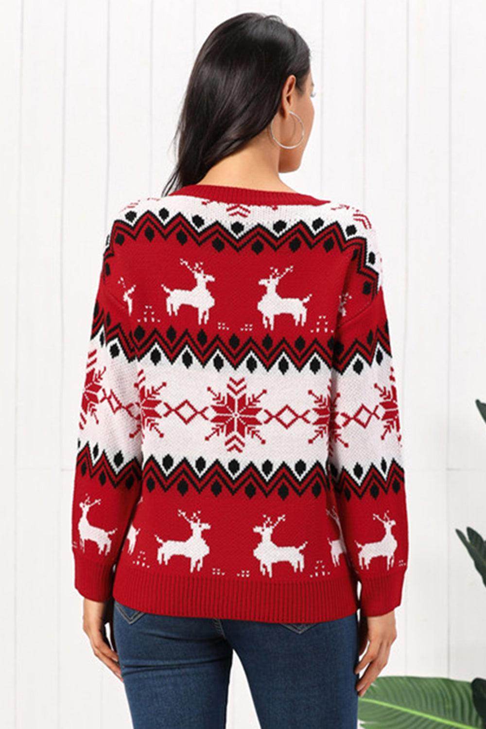 Reindeer Round Neck Sweater for Cozy Winter Style - Selvanelle