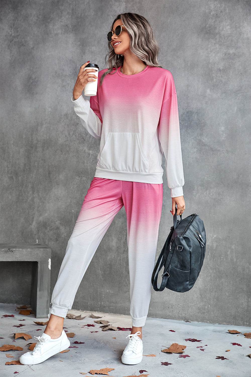 Gradient Round Neck Sweatshirt and Joggers Set - Selvanelle