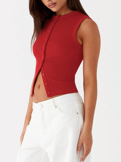 Lovelet Button Up Round Neck Tank for Stylish Comfort - Selvanelle