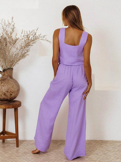 Square Neck Sleeveless Top and Pants Set for Women - Selvanelle