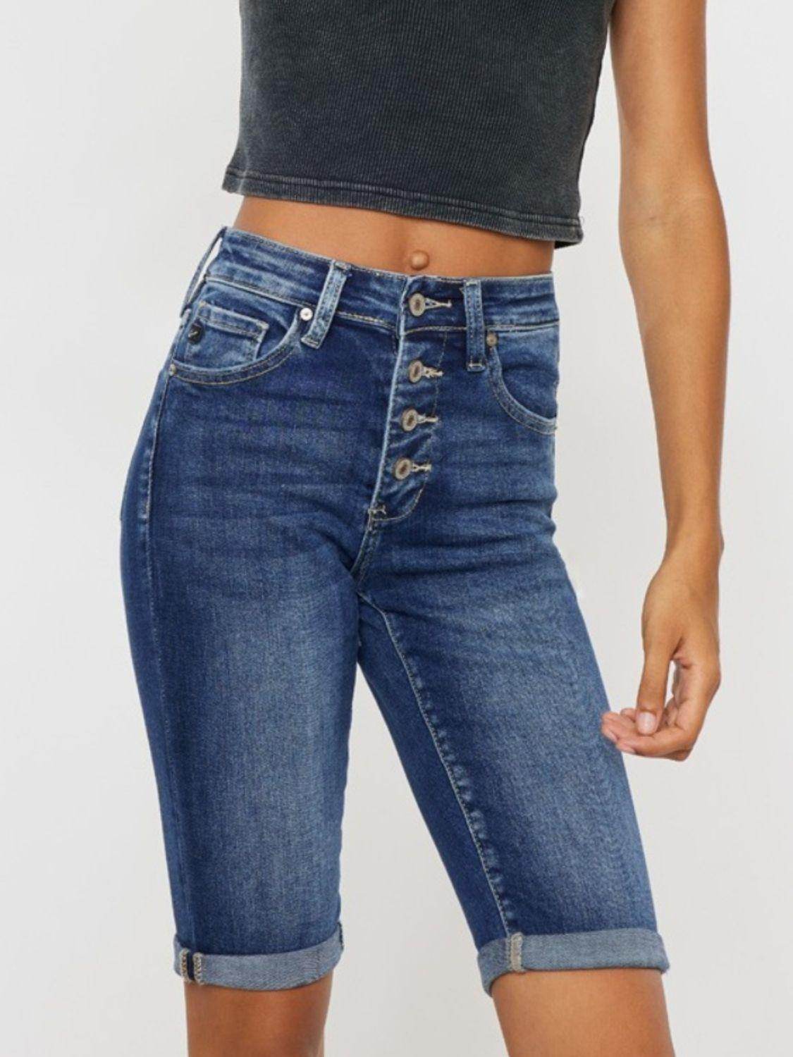 Kancan Full Size Cat's Whiskers Button Fly Denim Shorts - Selvanelle