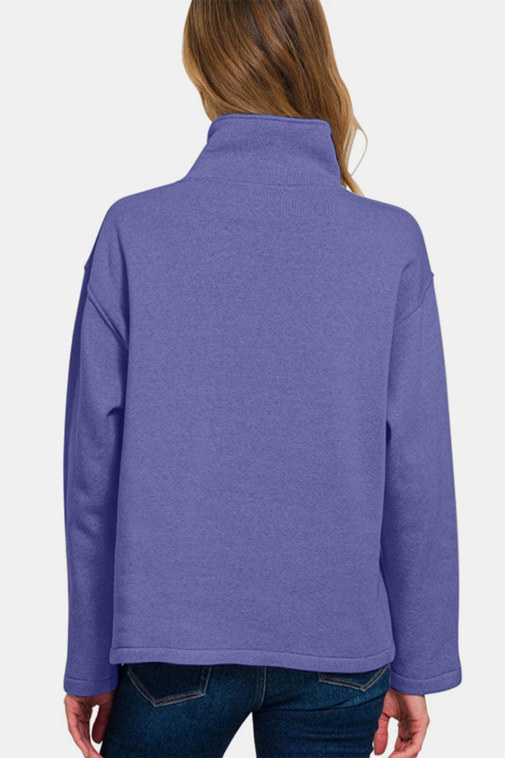 Zenana Turtleneck Half Snap Fleece Sweatshirt for Women