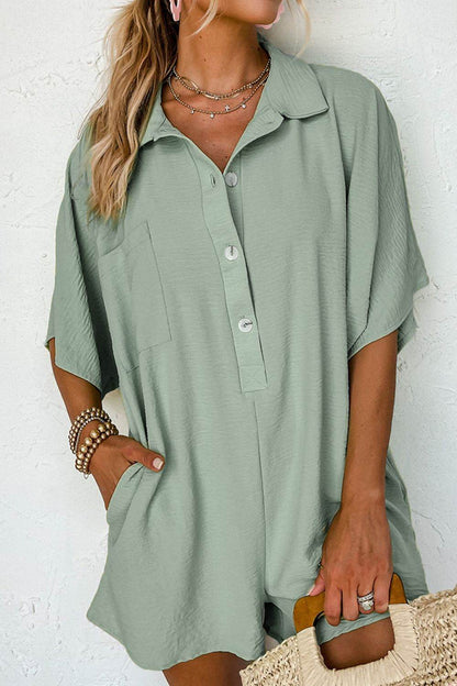 Half Button Collared Neck Romper - Selvanelle