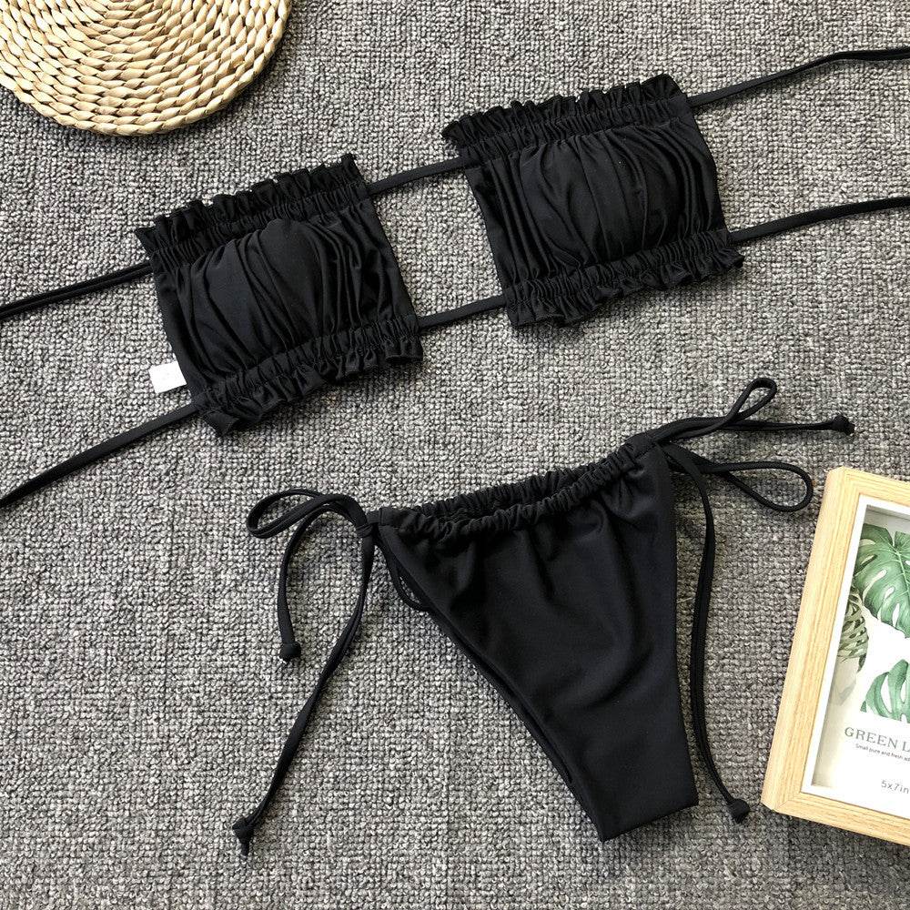 Frill Trim Ruched Bikini Set - Selvanelle