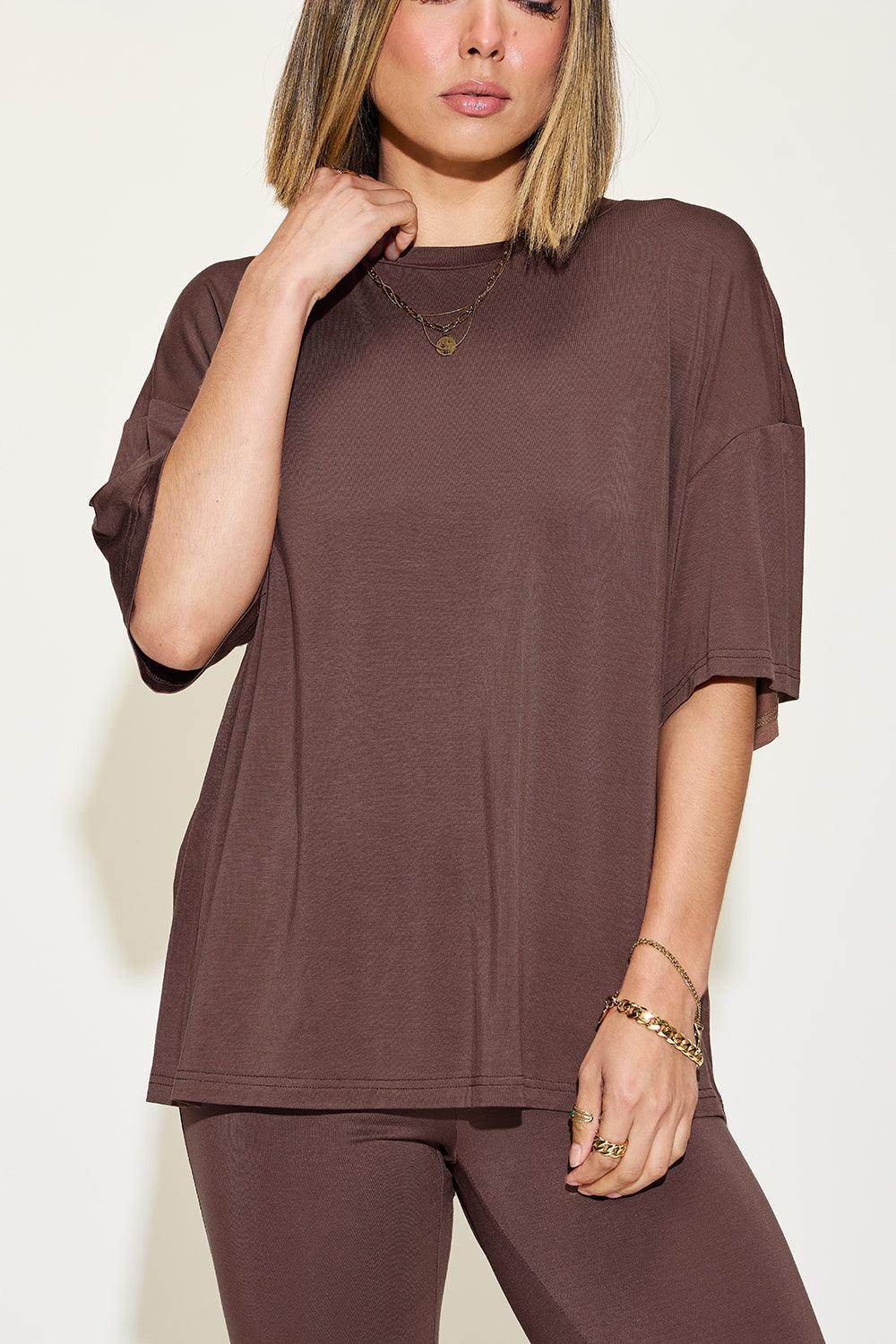 Basic Bae Full Size Bamboo Drop Shoulder T-Shirt Set - Selvanelle