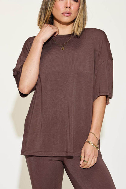 Basic Bae Full Size Bamboo Drop Shoulder T-Shirt Set - Selvanelle