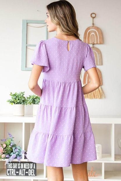 Heimish Full Size Swiss Dot Short Sleeve Tiered Dress - Selvanelle