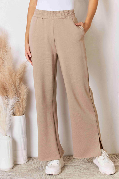 RISEN Wide Waistband Slit Wide Leg Pants for Women - Selvanelle