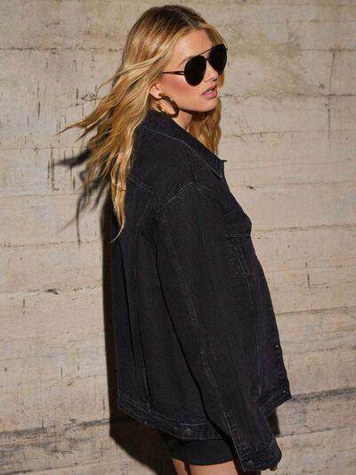 Button Up Collared Neck Denim Jacket for Women Fashion - Selvanelle