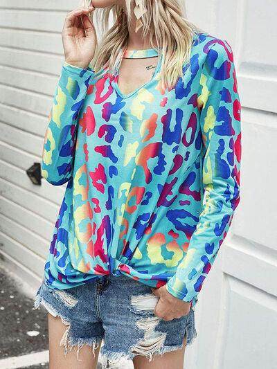 Cutout Round Neck Long Sleeve T-Shirt for Women Casual Wear - Selvanelle