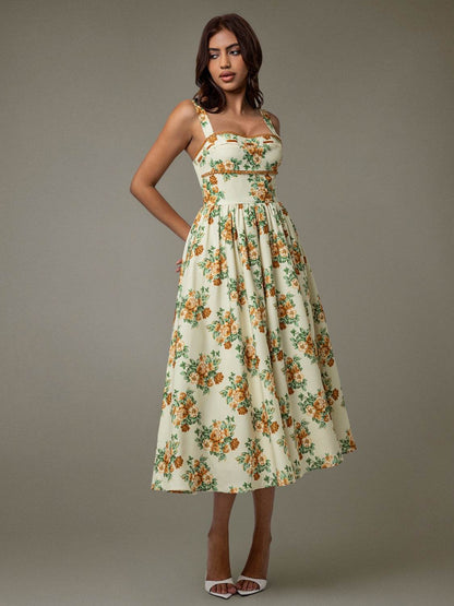 Lace Trim Floral Sleeveless Midi Dress - Selvanelle