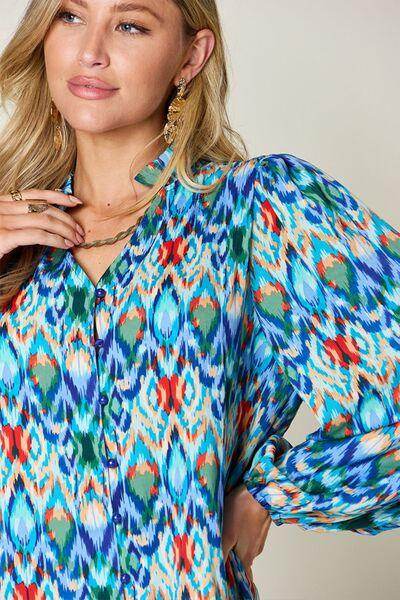 Double Take Full Size Printed Balloon Sleeve Blouse for Women - Selvanelle