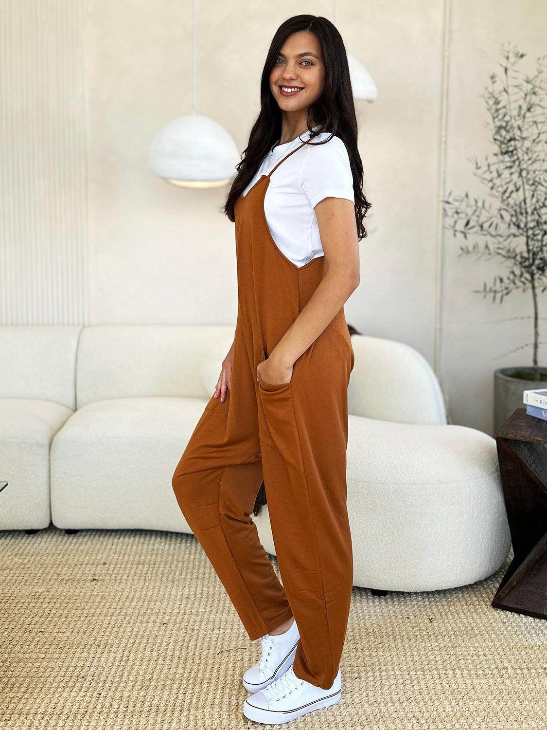 Double Take Full Size Sleeveless V-Neck Pocketed Jumpsuit - Selvanelle