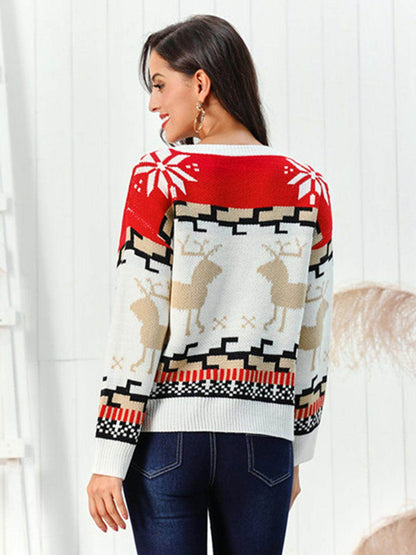 Reindeer Round Neck Sweater for Cozy Winter Warmth - Selvanelle