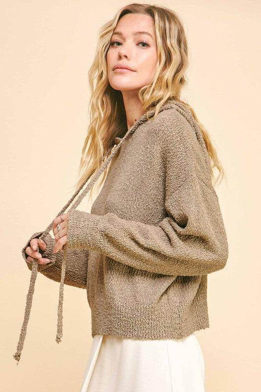 Davi & Dani Drop Shoulder Long Sleeve Hooded Sweater Cozy - Selvanelle