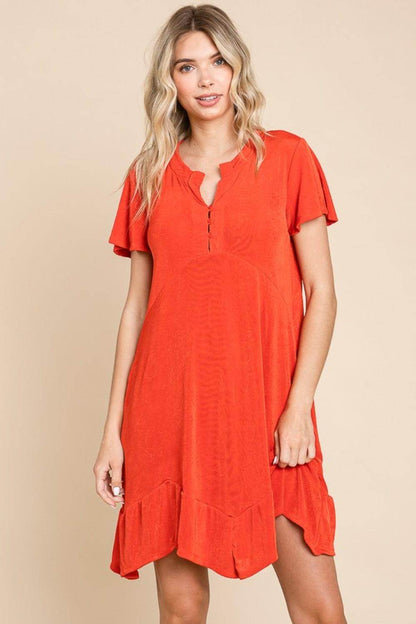 Culture Code Full Size Short Sleeve Ruffled Hem Dress - Selvanelle