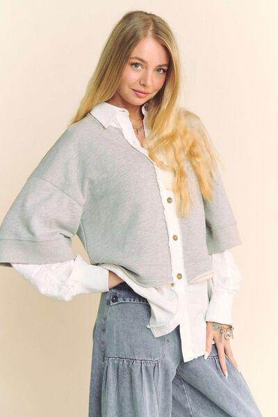 Davi & Dani Faux Layered French Terry Contrast Top for Women - Selvanelle