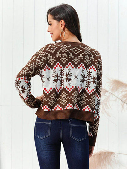 Snowflake Pattern Round Neck Sweater for Cozy Winter Style - Selvanelle