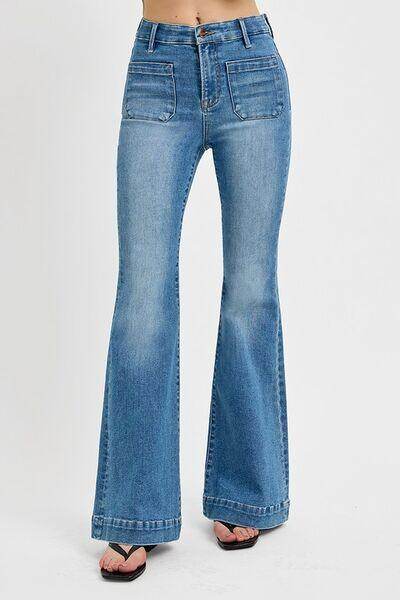 RISEN Full Size Front Patch Pocket Flare Jeans Plus Size - Selvanelle