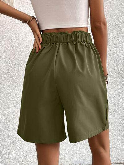 Pocketed Half Elastic Waist Shorts with Side Pockets - Selvanelle