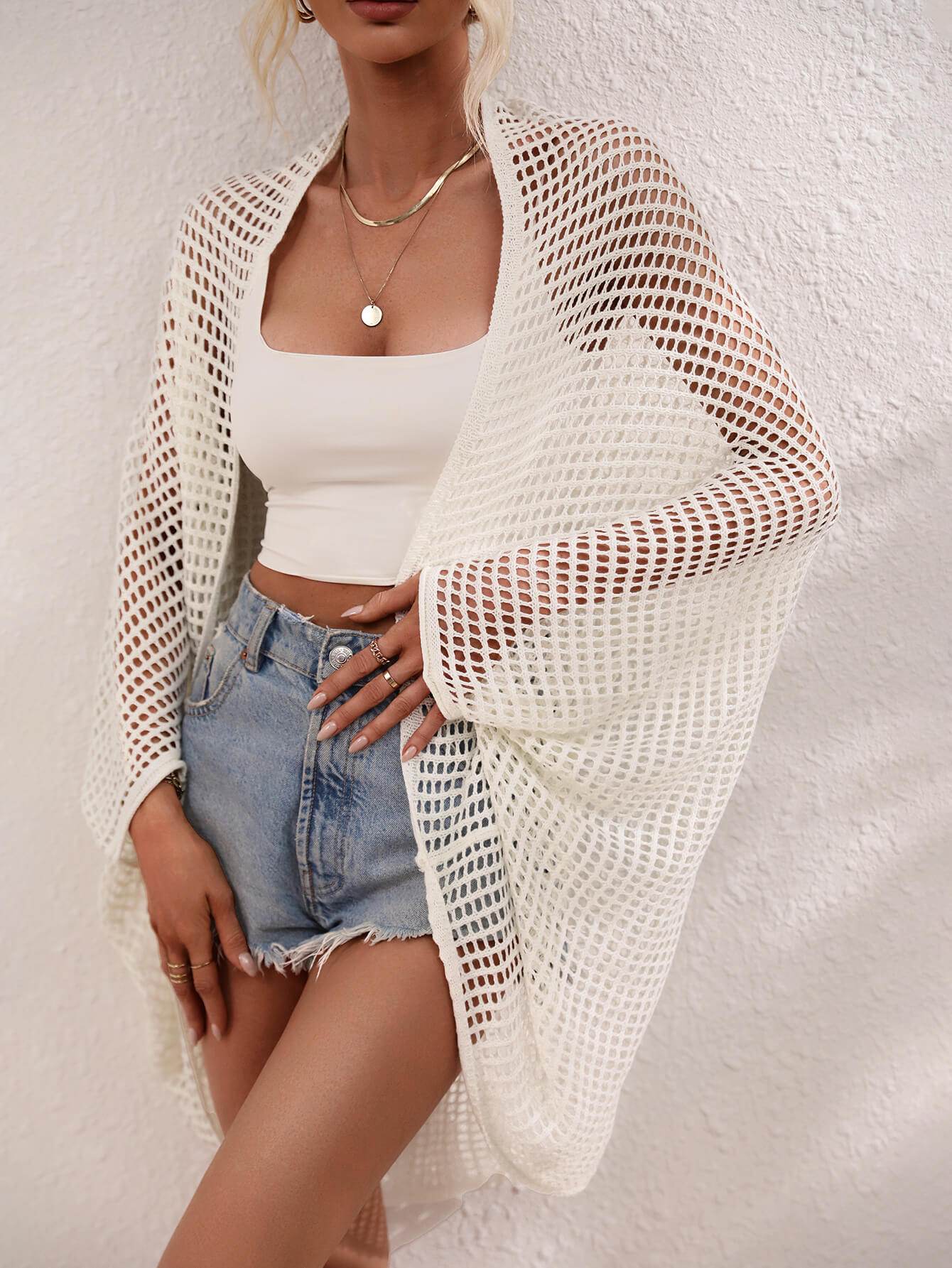 Openwork Open Front Longline Cover Up - Selvanelle