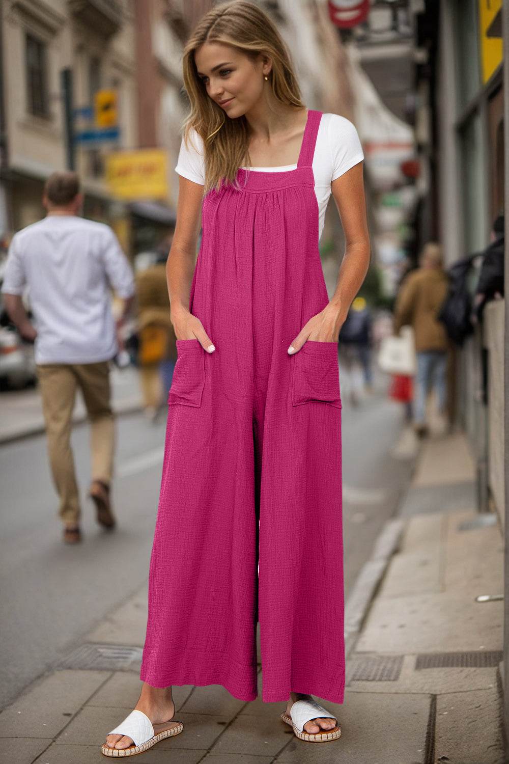Double Take Full Size Wide Leg Overalls with Pockets - Selvanelle