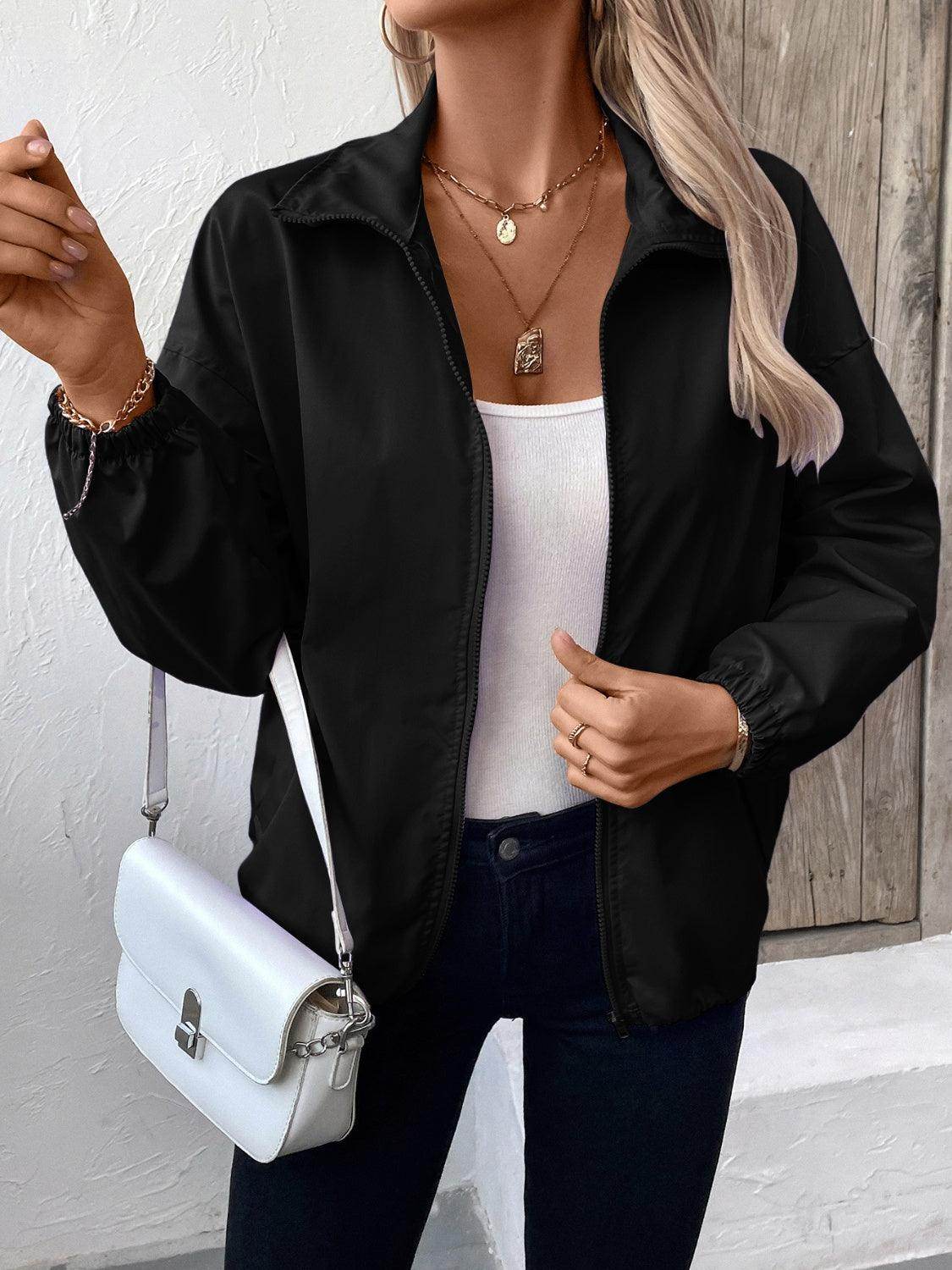 Ivy Lane Pocketed Zip Up Long Sleeve Jacket for Women - Selvanelle