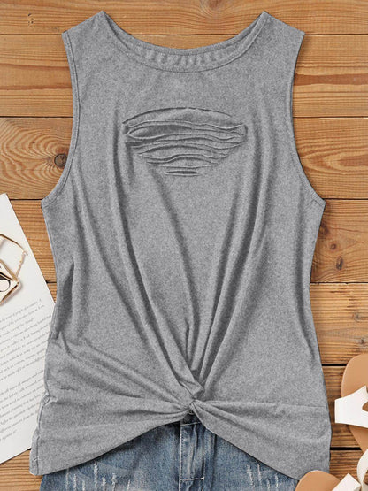 Cutout Twisted Round Neck Tank for Stylish Comfort - Selvanelle