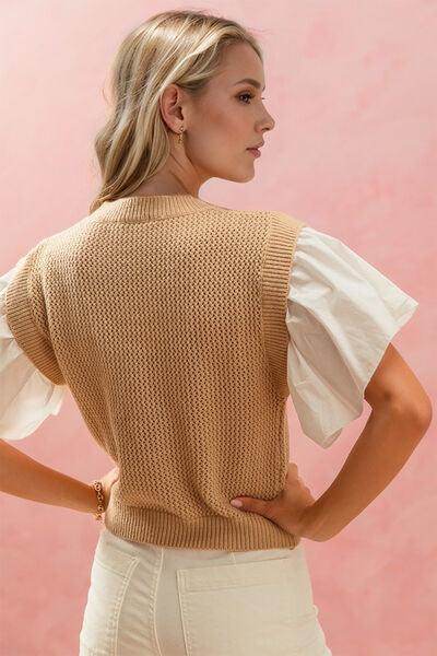 Oh Full Size Ruffled Round Neck Short Sleeve Sweater for Women - Selvanelle
