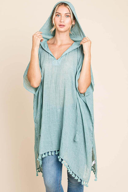 Cotton Bleu by Nu Label Tassel Hem Hooded Cover Up Dress - Selvanelle