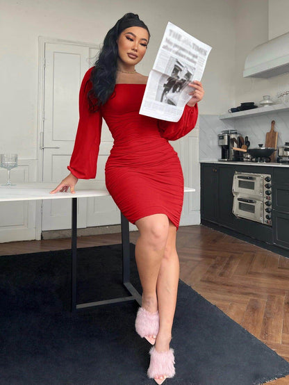 Zip-Back Ruched Bodycon Dress for Chic Minimalist Style - Selvanelle