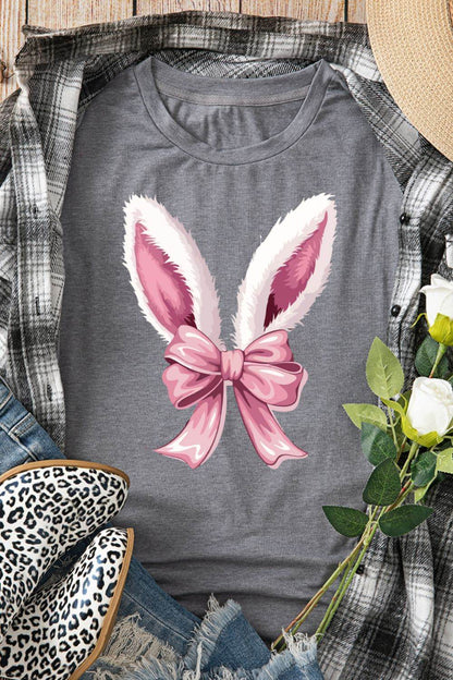 Bunny Ear Bow Graphic Short Sleeve T-Shirt - Selvanelle