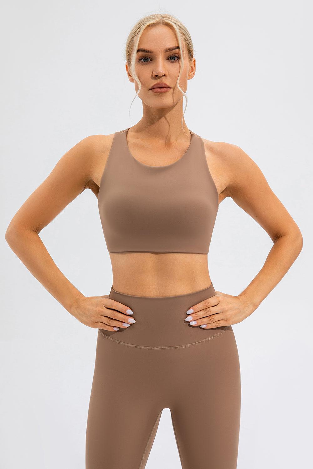 Round Neck Cutout Cropped Active Tank for Women Fitness