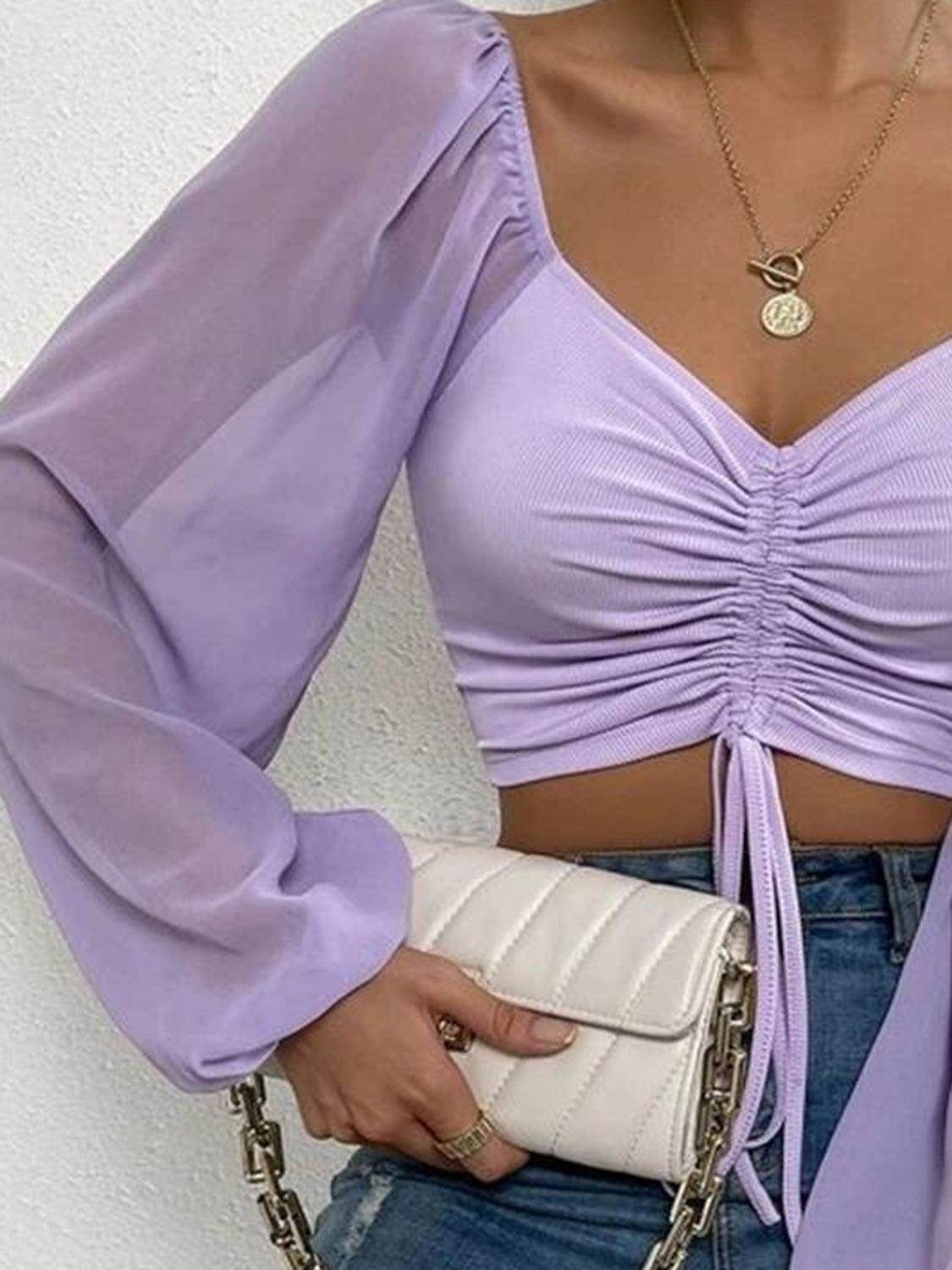 Drawstring Sweetheart Neck Cropped Top for Stylish Looks - Selvanelle