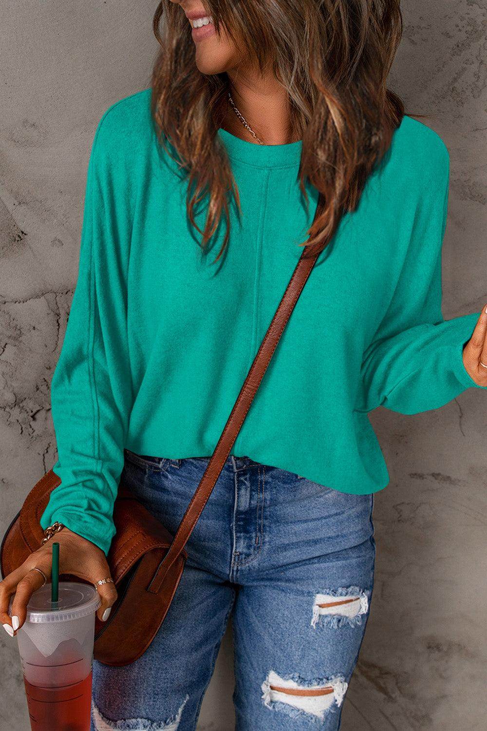 Double Take Full Size Round Neck Long Sleeve T-Shirt for Women - Selvanelle