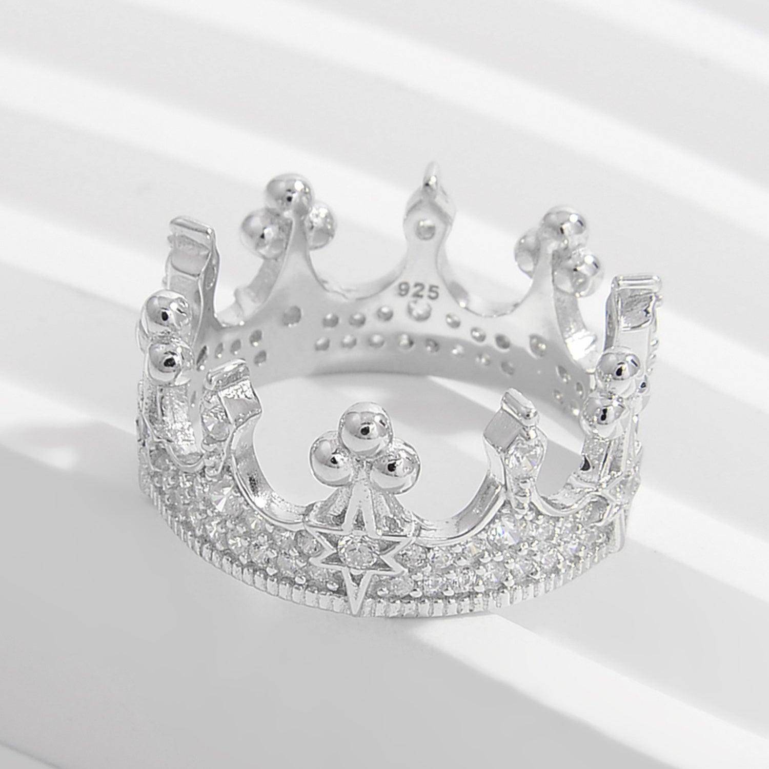 Crown Shape Zircon 925 Sterling Silver Ring for Women - Selvanelle
