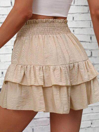 Smocked Layered Shorts for Women in Ruffled Sheer Style - Selvanelle