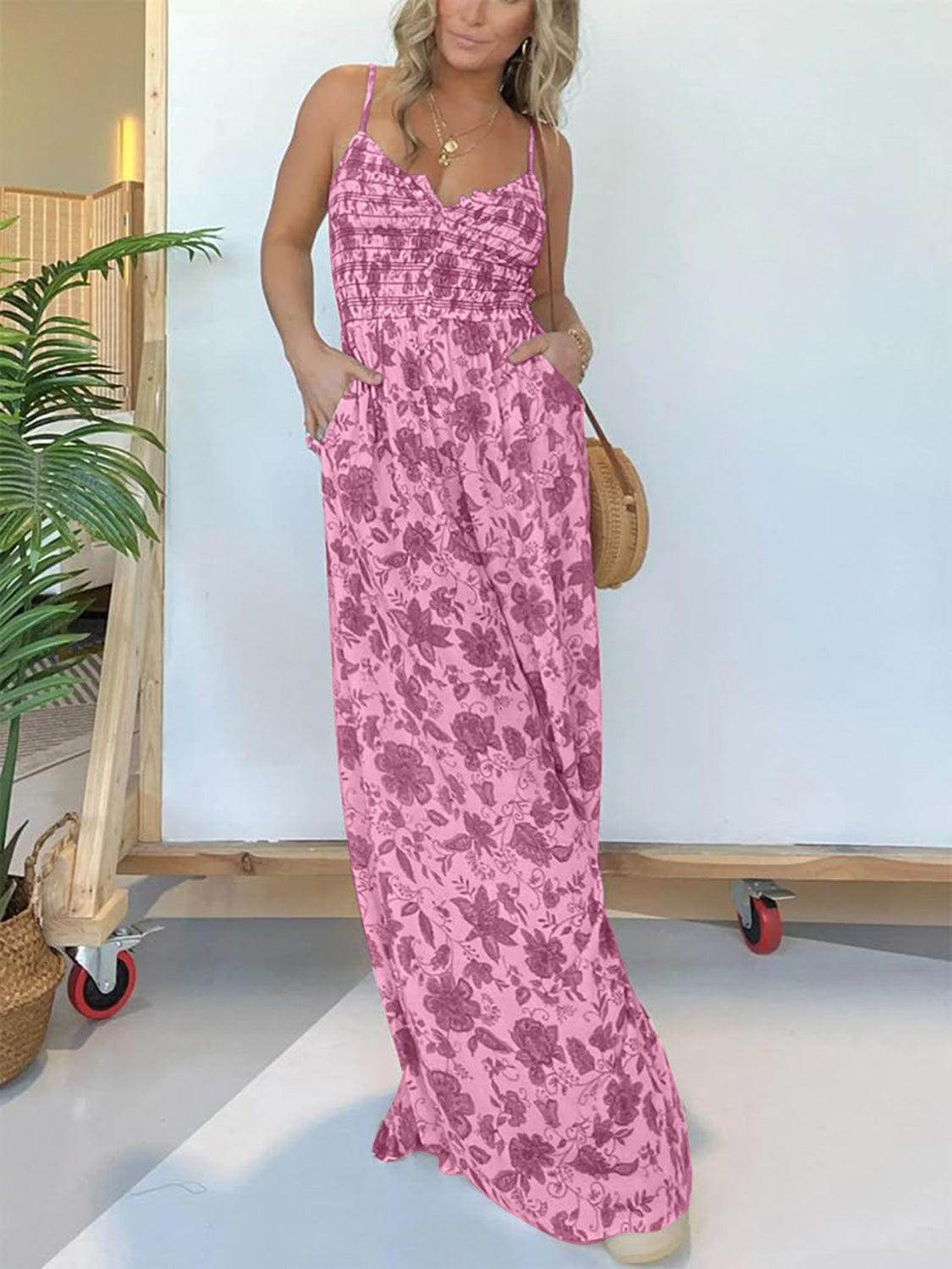 Full Size Printed Spaghetti Strap Wide Leg Jumpsuit for Women - Selvanelle