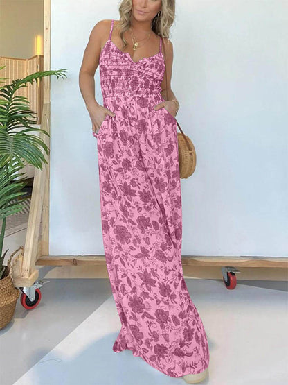 Full Size Printed Spaghetti Strap Wide Leg Jumpsuit for Women - Selvanelle