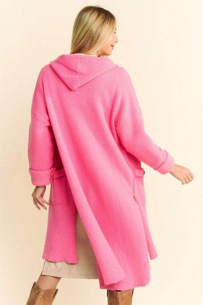 Davi & Dani Side Slit Button Up Hooded Cardigan for Women - Selvanelle