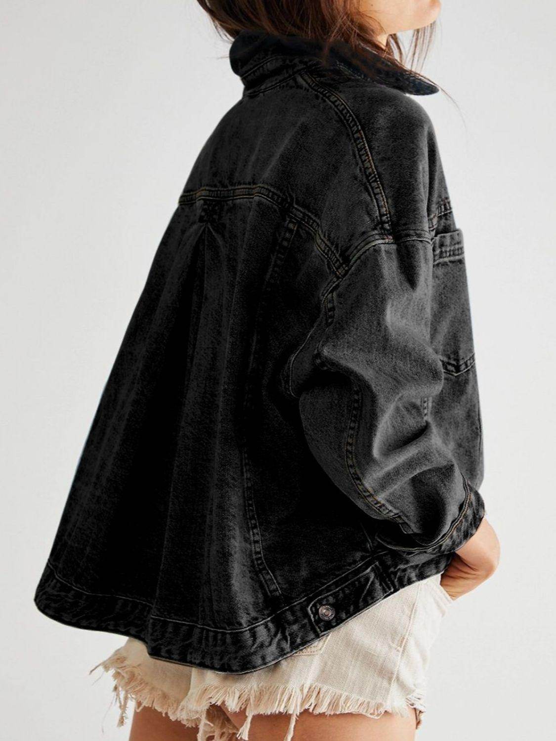 Stylish Pocketed Button Up Denim Jacket for Women - Selvanelle