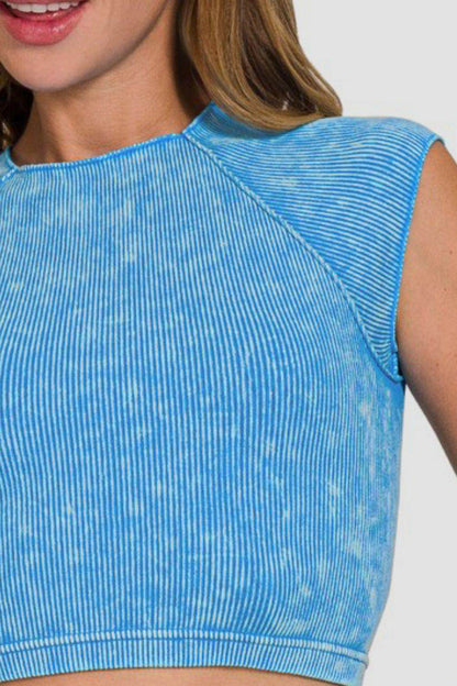 Zenana Ribbed Round Neck Cropped Top for Stylish Outfits - Selvanelle